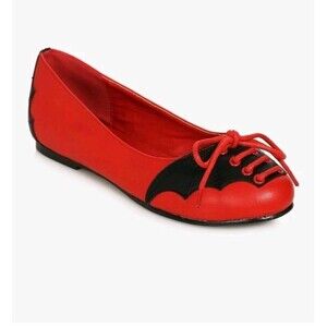 Womens Size 6 Ellie Shoes 100-BATTY Flat With Bat Wings Red & Black NIB